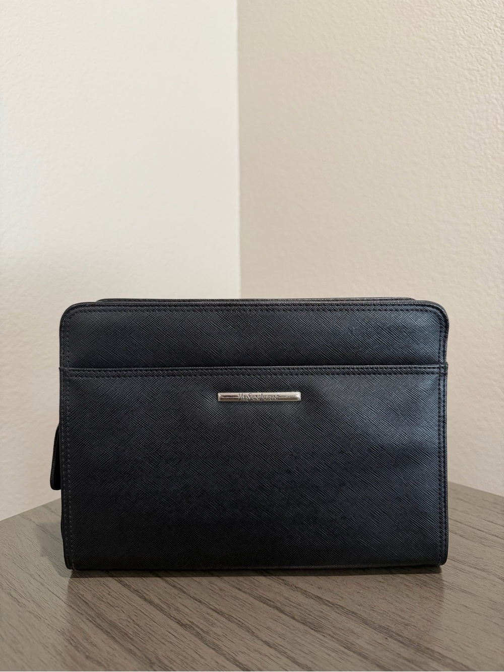 YVES SAINT LAURENT Mens Black Leather Organizer Clutch Bag